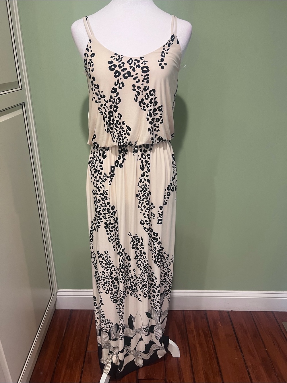 New Cream and Black Leopard-Print Maxi Dress - Sleeveless Spaghetti Strap